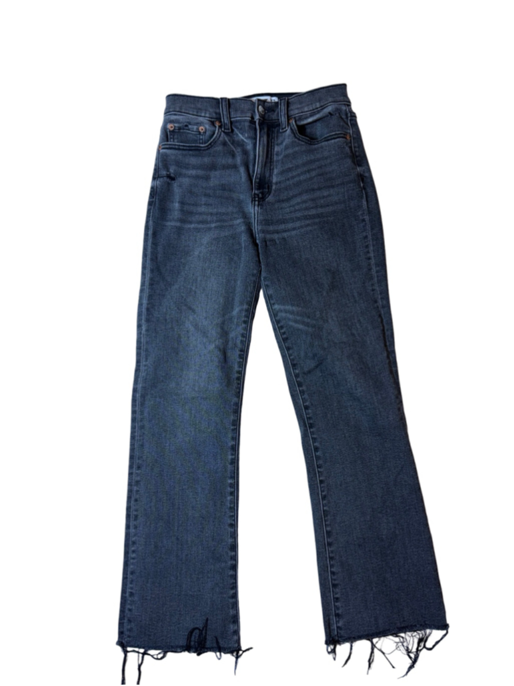 Daze The Hug High Rise Black Wash Distressed Flare Jeans Raw Hem Size 26